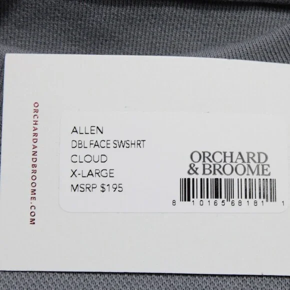 Orchard & Broome NWT Allen Crew Neck Sweatshirt Size XL Cloud Gray Cotton Blend